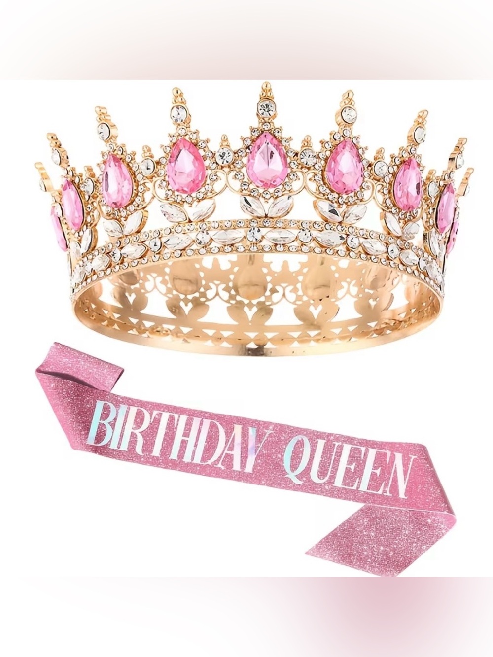 🩷🆕🩷Birthday Queen Pink Sash and Gold Pink Crown Party Set